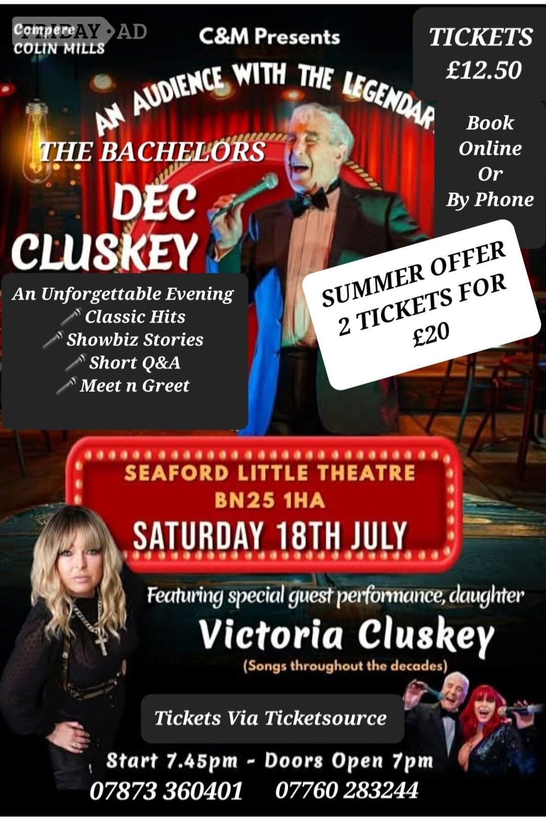 An Audience with The Bachelors Dec Cluskey and daughter  in Steyne Road , Seaford  Sussex 