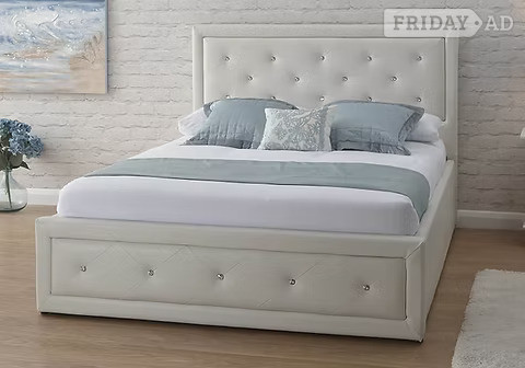KING SIZE WHITE LEATHER HOLLYWOOD END LIFT OTTOMAN in Rotherham