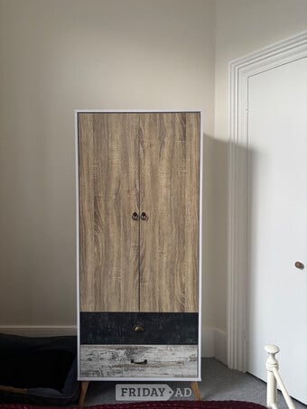 Freestanding 2 Door Hinged Wardrobe with Hanging Rail & 2 Drawers