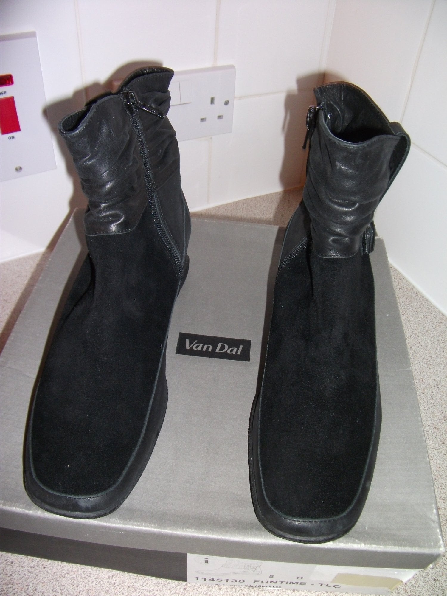 Van Dal Funtime TLC Ankle Boots. Black Suede and Leather. New.