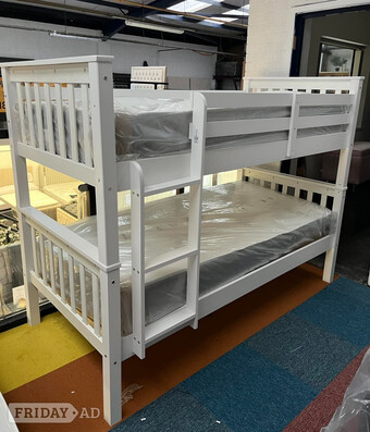 White Single Wooden Bunk Bed with Mattress ! Order Now 