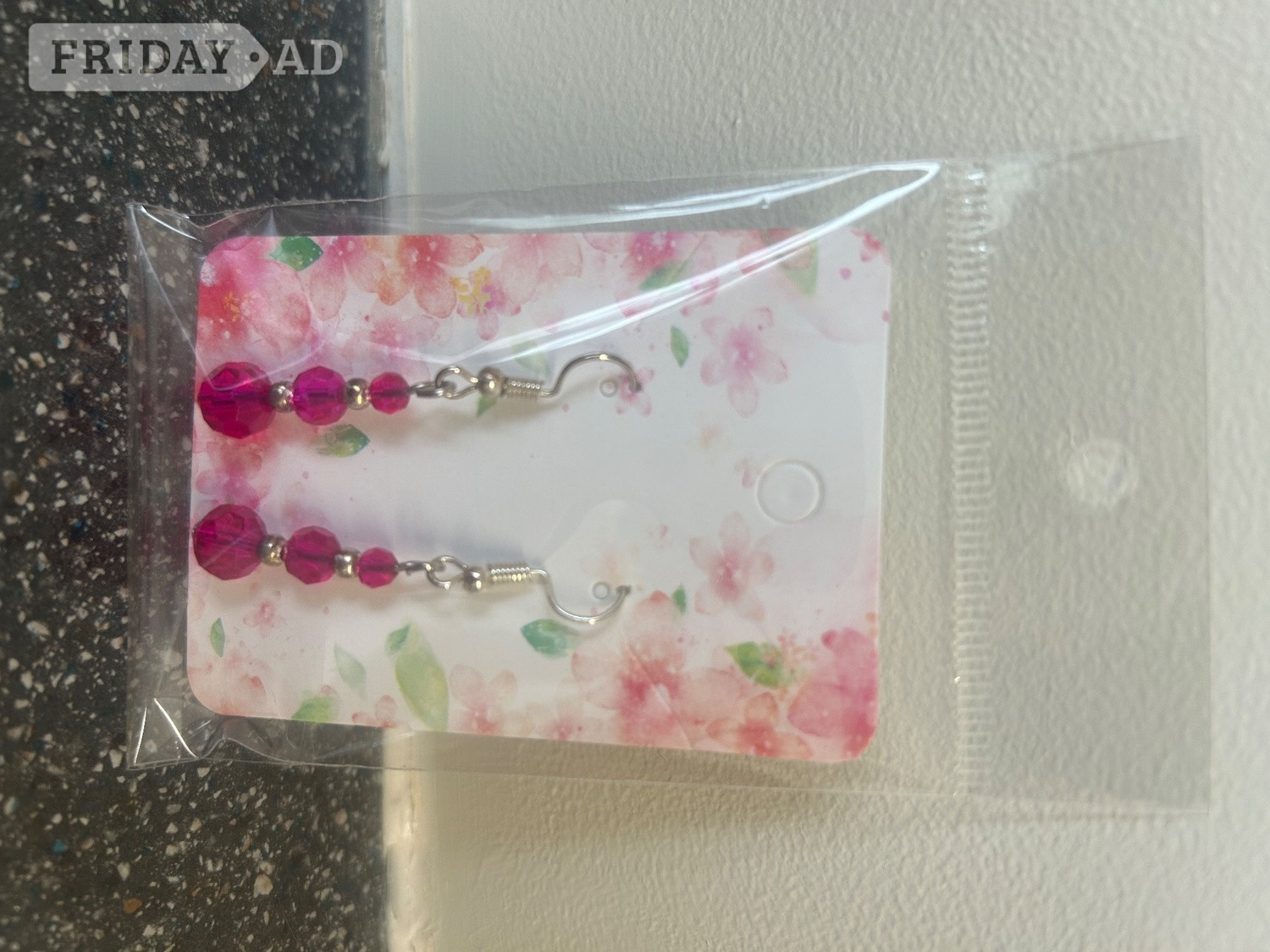 Peterborough Hot pink glass bead dangle earrings with gift box