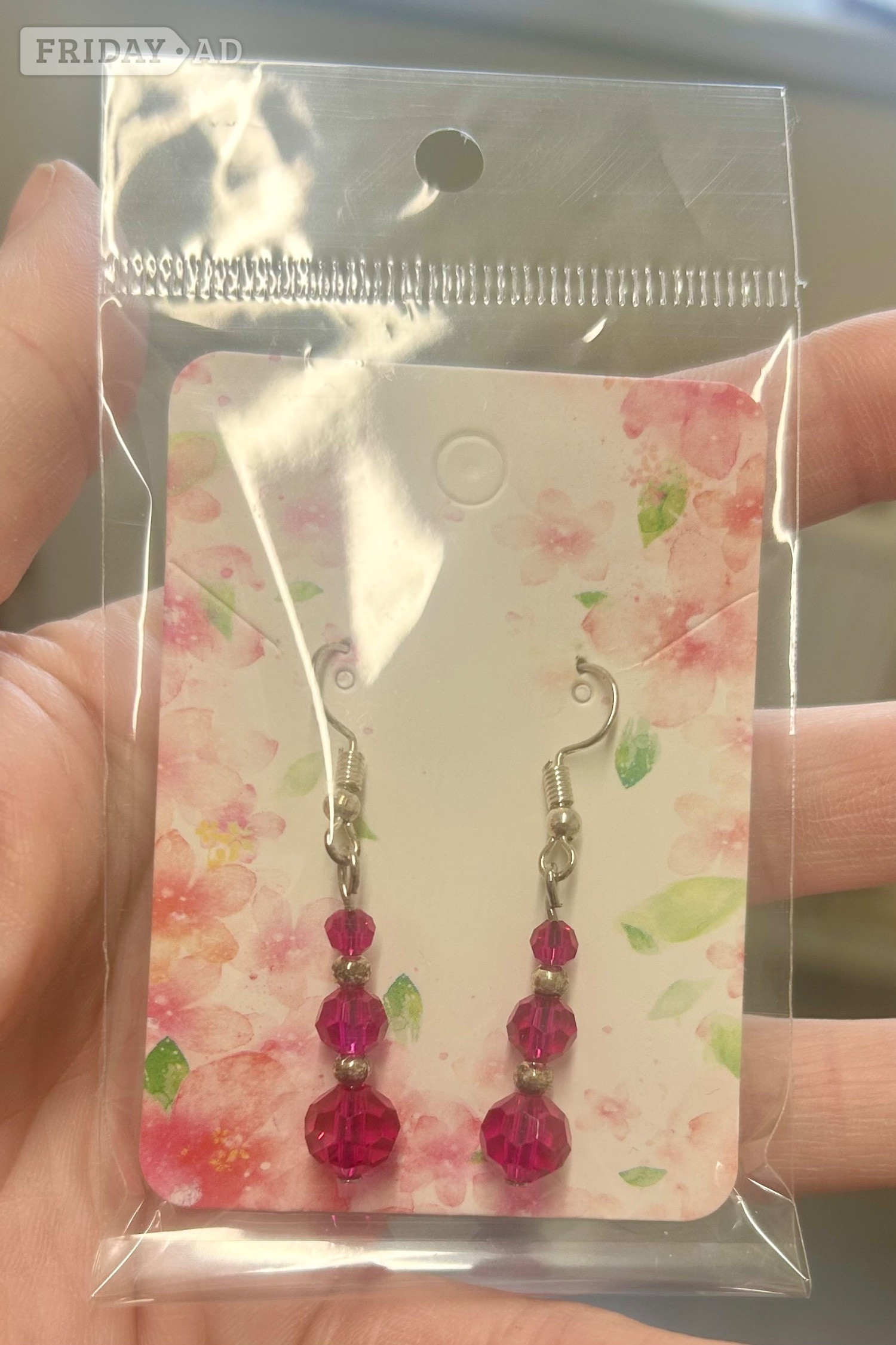Hot pink glass bead dangle earrings with gift box - Clothing, Footwear & Accessories in Peterborough