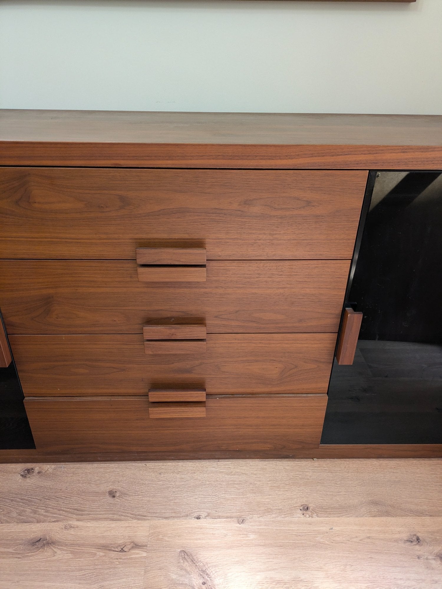 ZONE Dark Wood and Black Glass Sideboard