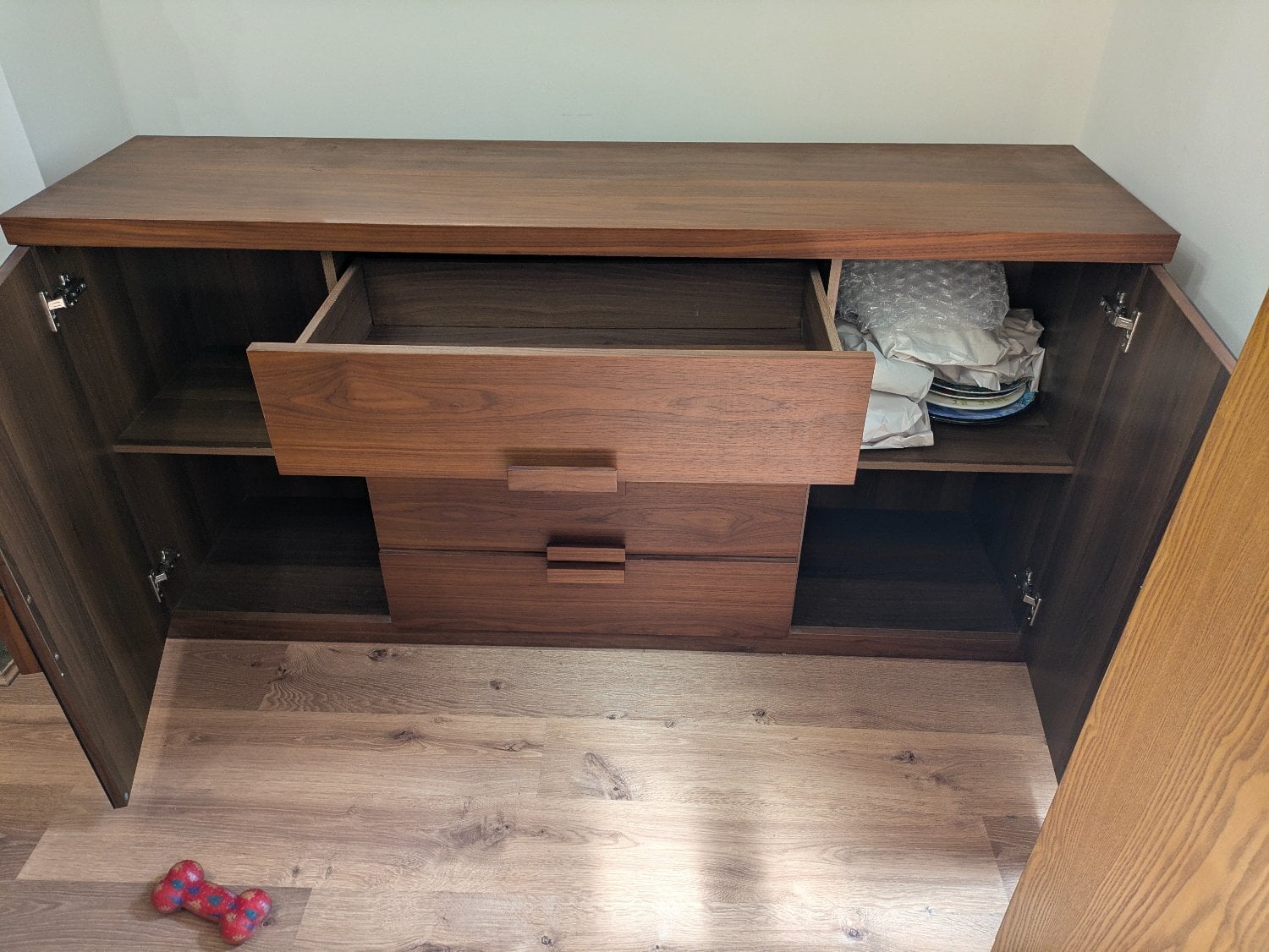 ZONE Dark Wood and Black Glass Sideboard - Furniture