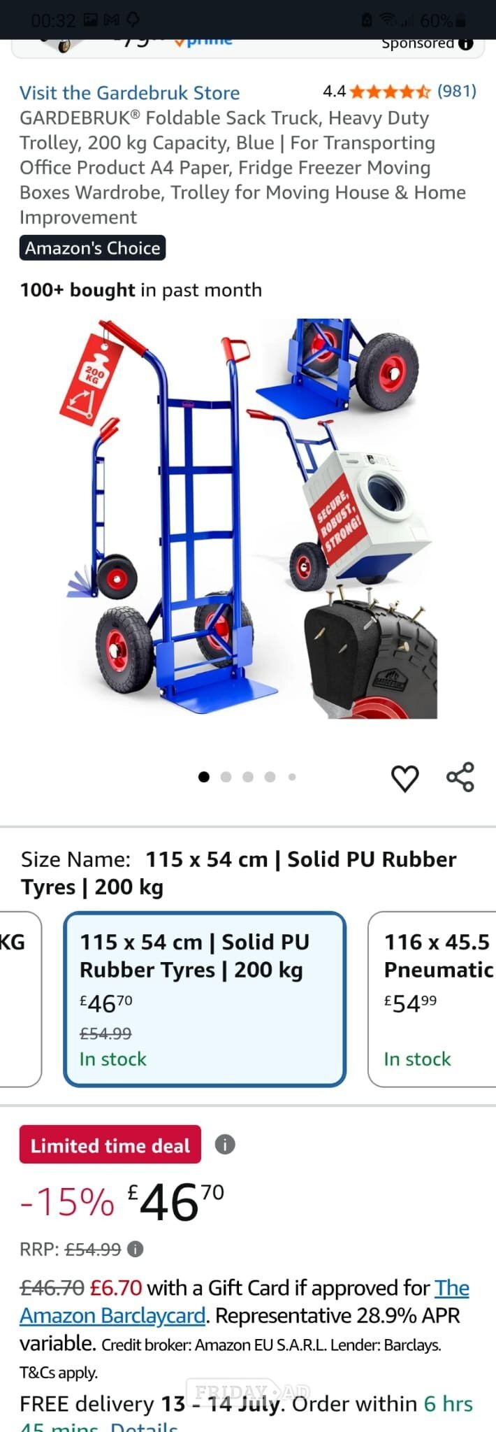 Metal Sack trolley - blue - brand new in box - DIY
