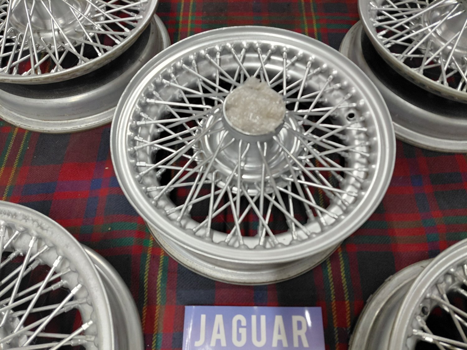 JAGUAR LOVELY SET OF FIVE ORIGINAL WIRE WHEELS WITH SPINNERS  - Parts & Accessories in Cheltenham