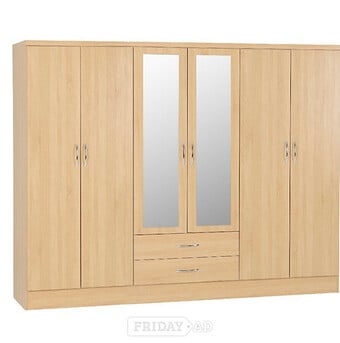NEVADA 6 DOOR 2 DRAWER AND  2 MIRRORS WARDROBE FLAT PACK
