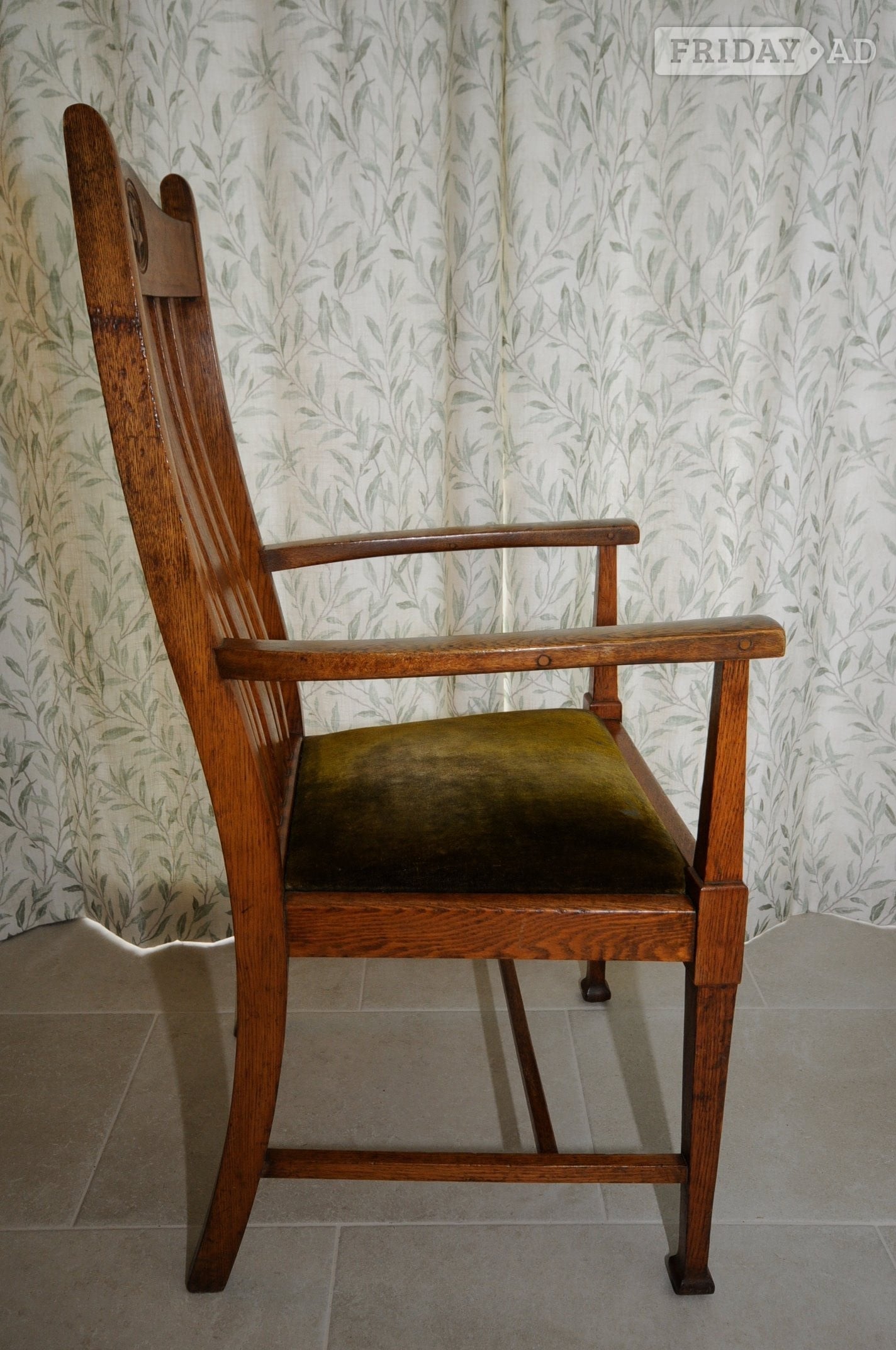 ARTS & CRAFTS OAK DINING CHAIRS. FOUR SINGLE ONE CARVER. ANTIQUE - Furniture