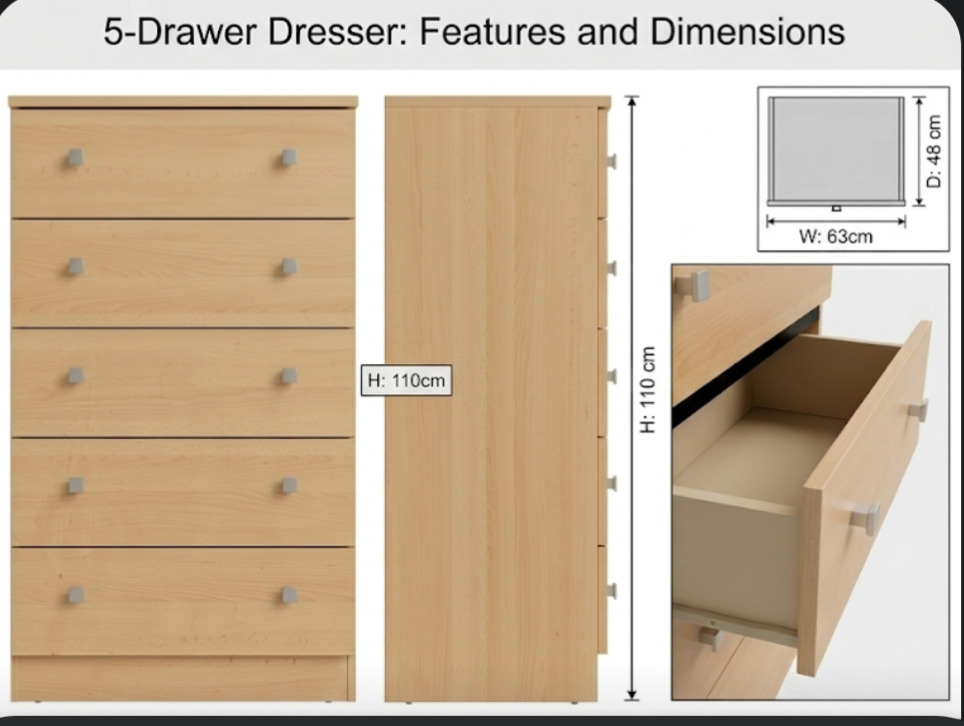 Peterborough STYLISH 5-DRAWER CHEST - PRICED TO CLEAR- MUST GO