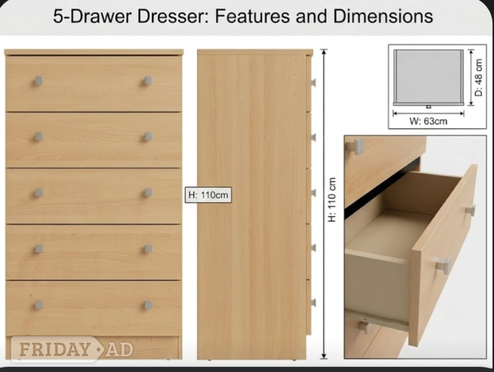 Peterborough STYLISH 5-DRAWER CHEST - PRICED TO CLEAR- MUST GO