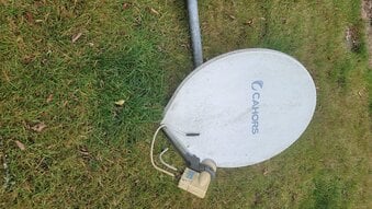 GRP/plastic satellite dish, guaranteed not to rust, with mounting bracket