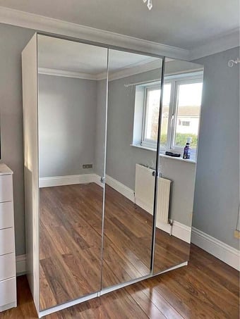 IKEA 3 Door Full Mirrored Wardrobe with Shelves and Drawers