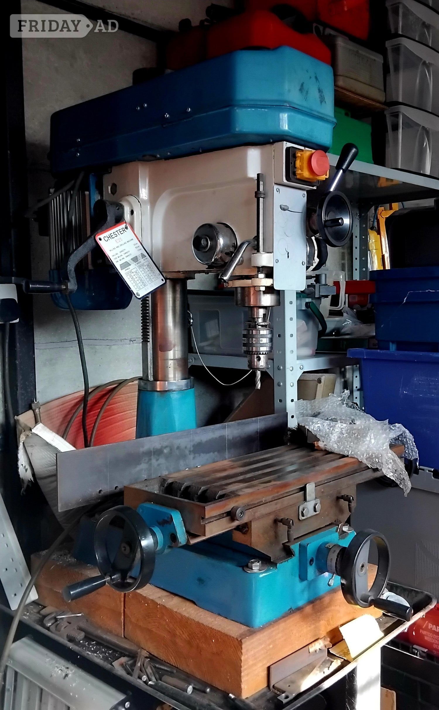 MILLING DRILLING MACHINE USED CHESTER E25 WITH STAND, EXTRAS