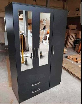 Black 3 Door Wardrobe with Shelves and Drawers