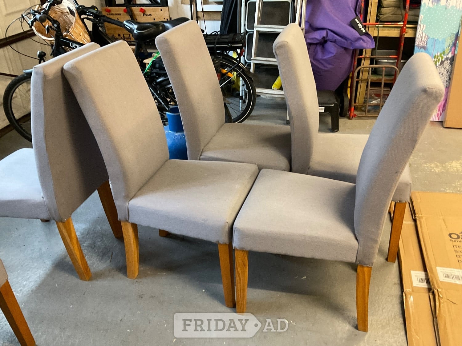 6 oak and fabric dining chairs in Bexhill-On-Sea