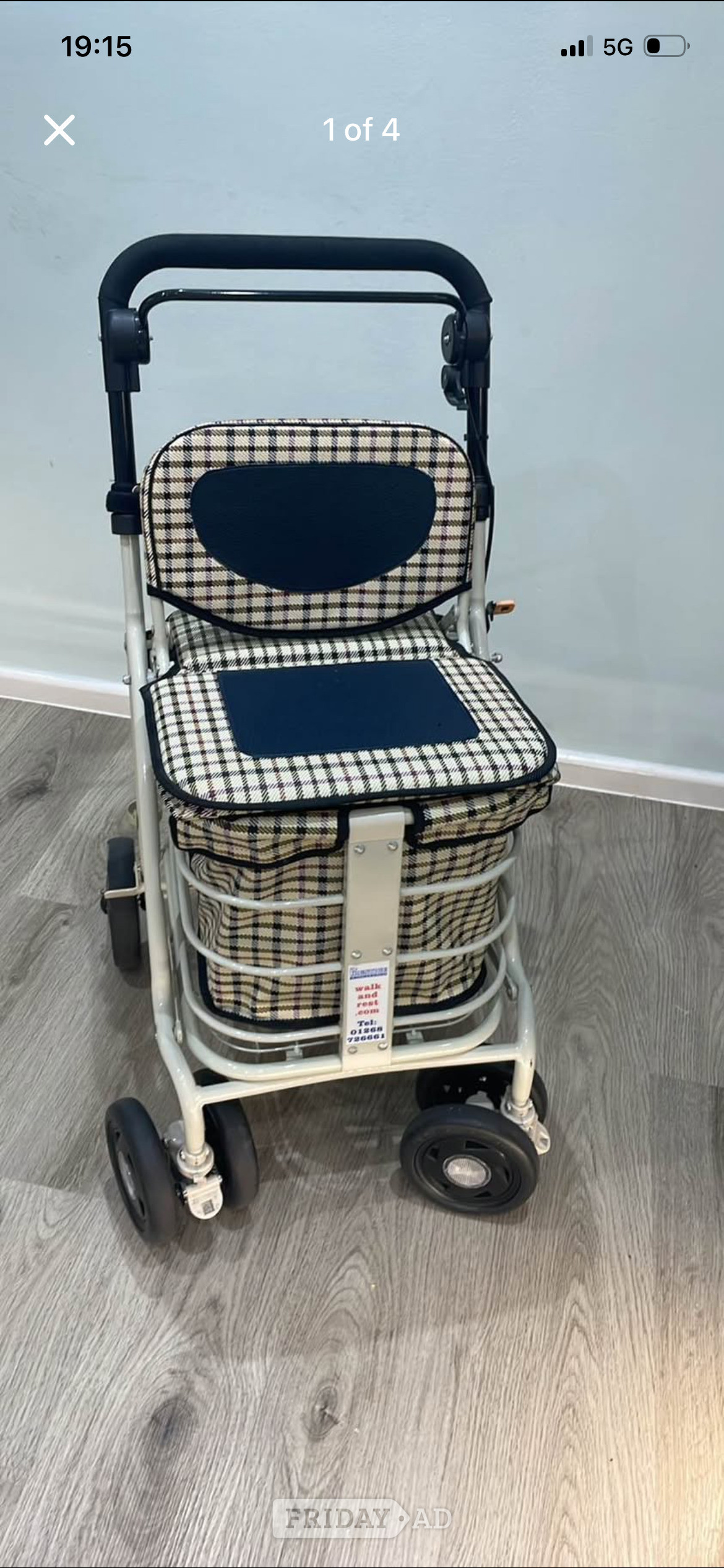 Prestige sit on Walker shopping trolly in Lancing
