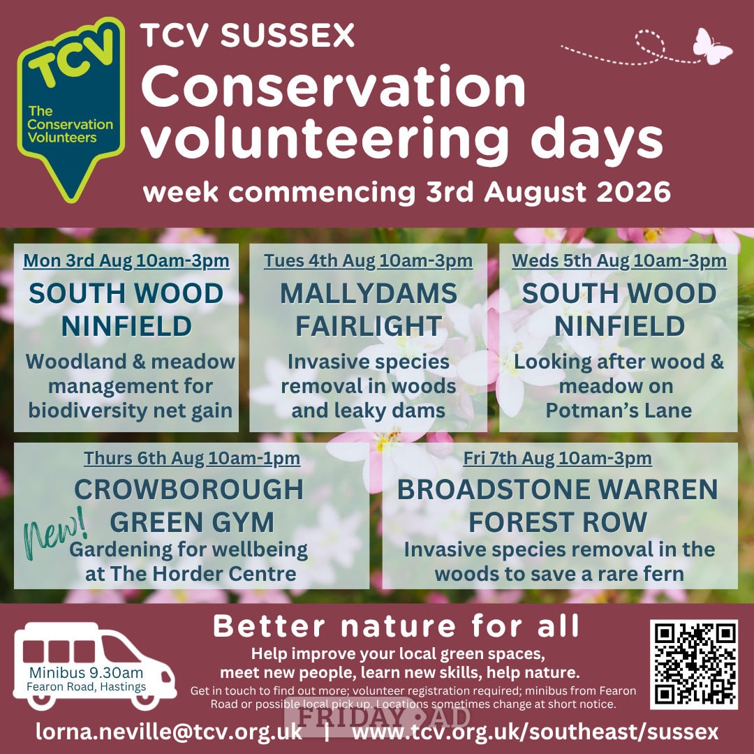 Conservation volunteering w/c3/08/2026 in Hastings