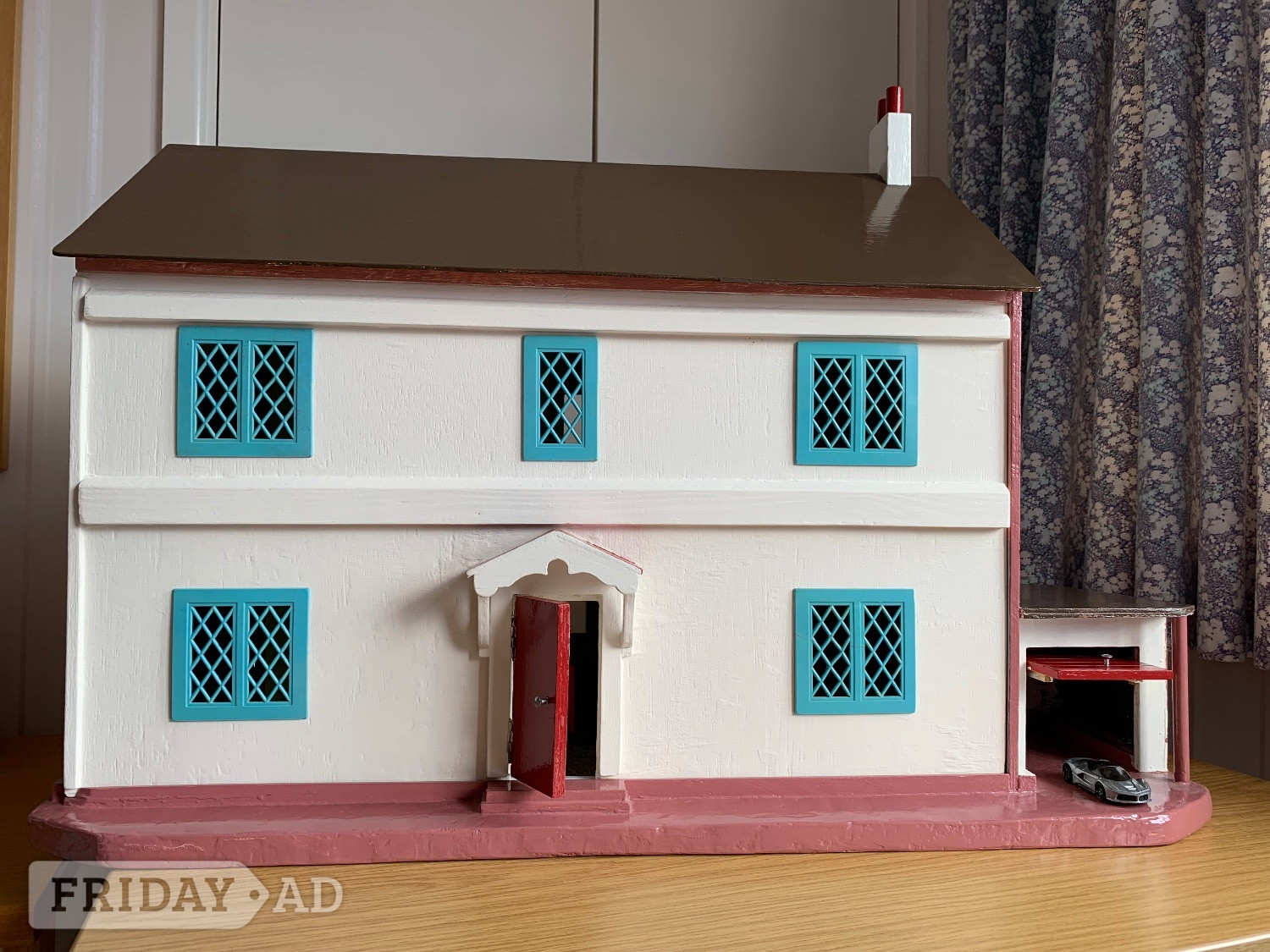 Dolls House, wooden construction with furniture, fully carpeted 
