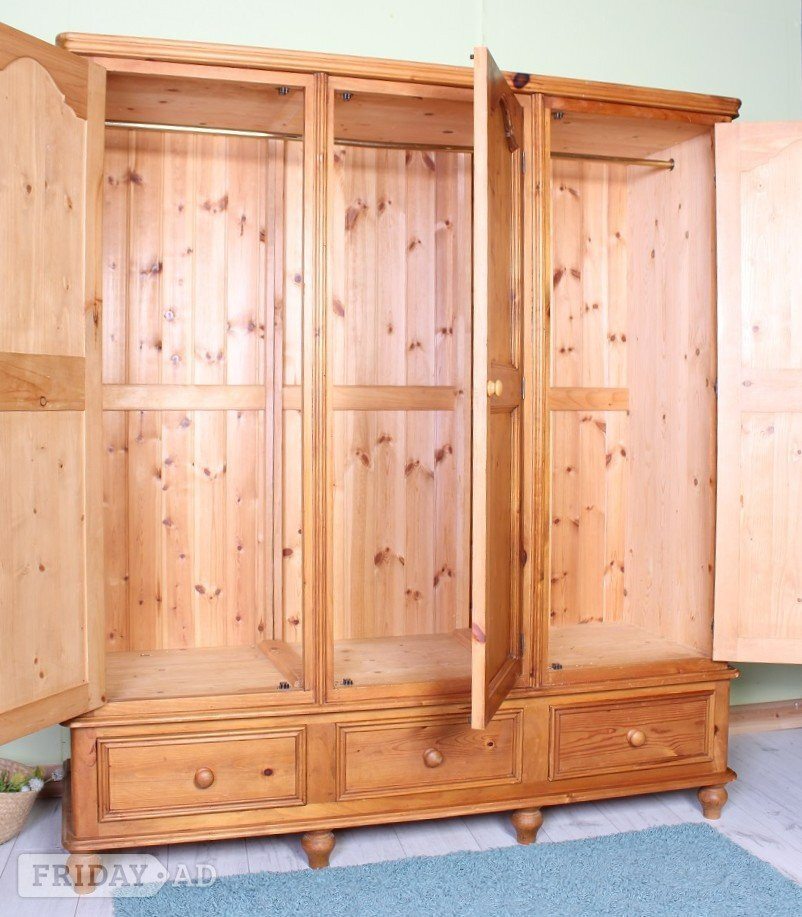 UK Delivery - Large Pine Triple Farmhouse Wardrobe With 3 Drawers