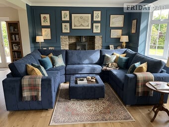 Blue Luxury Lilly U Shape Curved Sofa With Fullback Cushions , Li