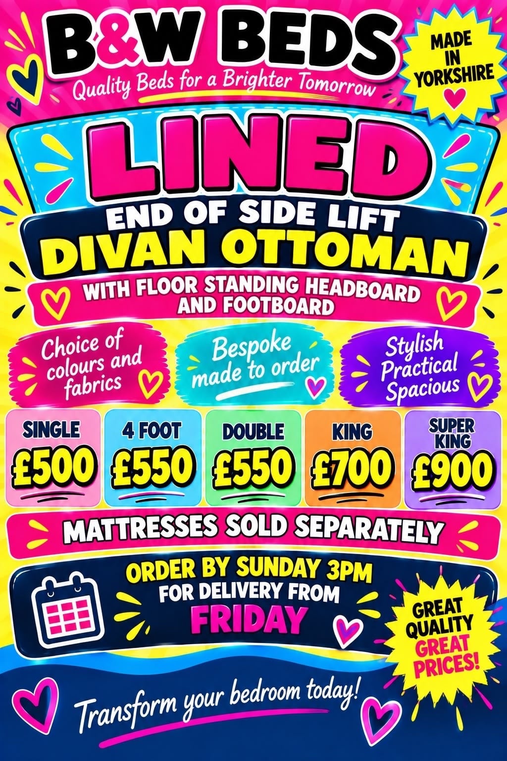 Rotherham Lined end of side lift divan Ottoman 