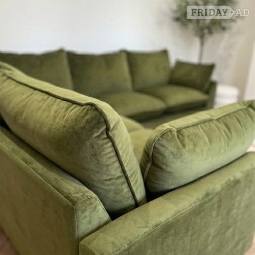  Stunning Olive Green Velvet L-Shaped Corner Sofa (Comfortable, P - Furniture