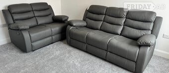The Roma Grey Faux Leather 3+2 Sofa Set with cup holders