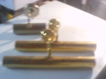 four brass picture lights 2 about 390mm 1 about 180