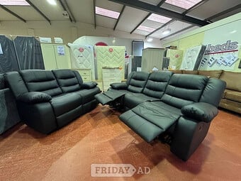 ROMA 3&2 BLACK FAUX LEATHER RECLINER SOFAS WITH DRINK HOLDERS