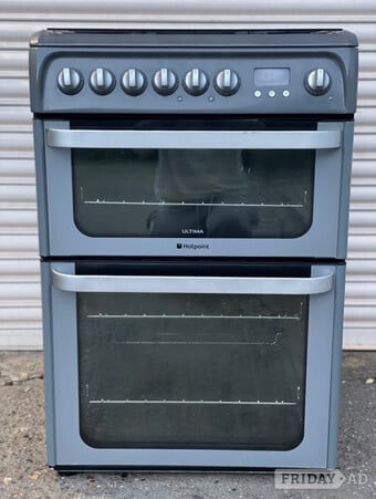 Hotpoint gas cooker 60cm fsd grey double oven 3 months warranty