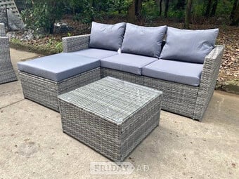 Grey 4 Seater Rattan Garden Sofa with coffee table