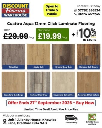 Cuattro Aqua 12mm Click Laminate Flooring £19.99/m² | Bradford