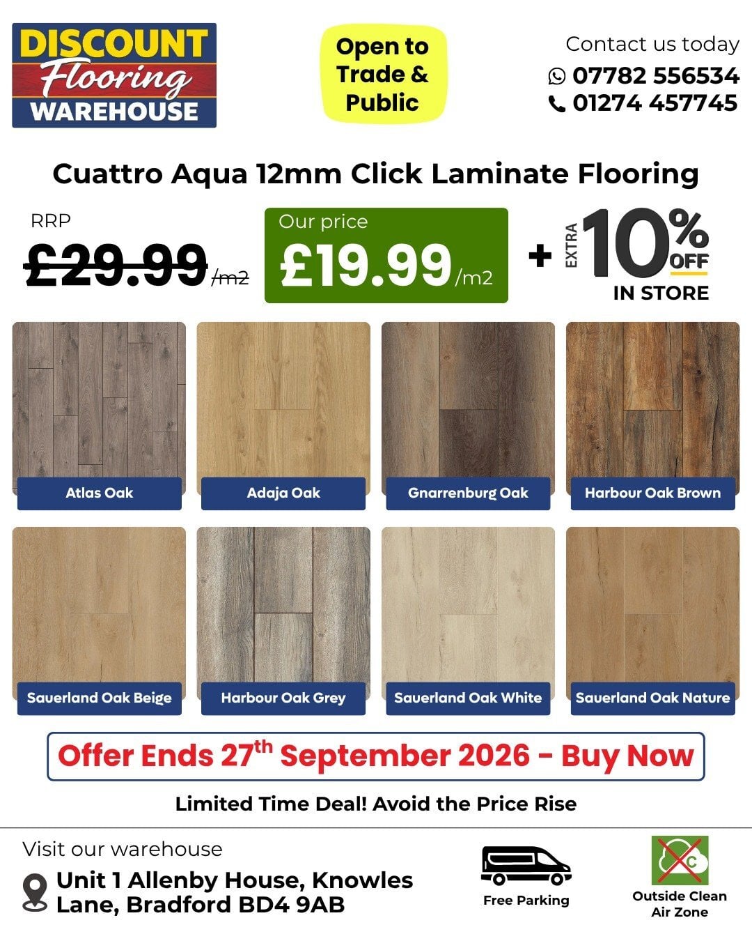 Cuattro Aqua 12mm Click Laminate Flooring £19.99/m² | Bradford in Bradford