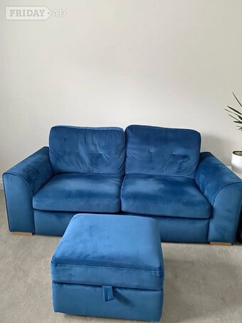 Teal Blue 3 Seater SOfa with Footstool