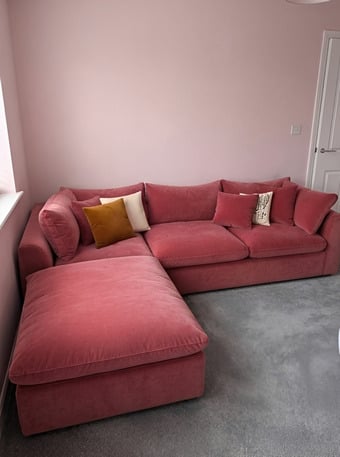 Blush pink 3 seater modular sofa with footstool