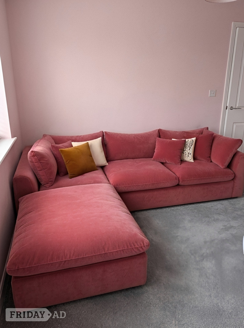 Blush pink 3 seater modular sofa with footstool in Birmingham