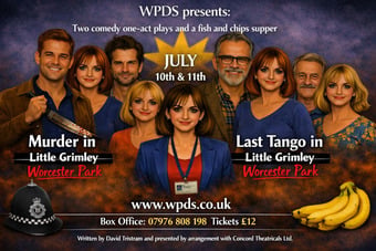 An evening of 2 comedy 1-act plays with optional  fish and chips supper