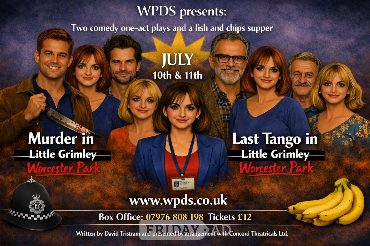 An evening of 2 comedy 1-act plays with optional  fish and chips supper in Worcester Park