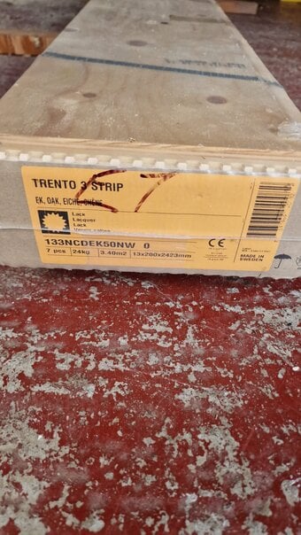 Pack of unused Trento 3 m lacquered Swedish oak strip floorboards.