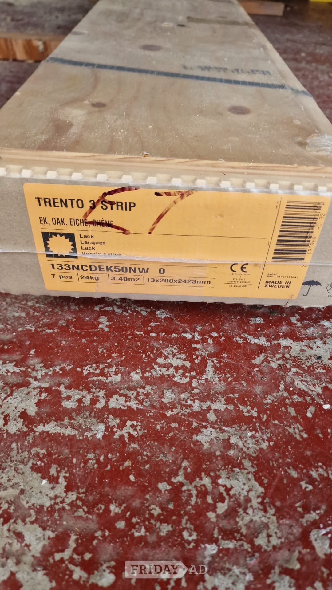 Pack of unused Trento 3 m lacquered Swedish oak strip floorboards. in Crawley