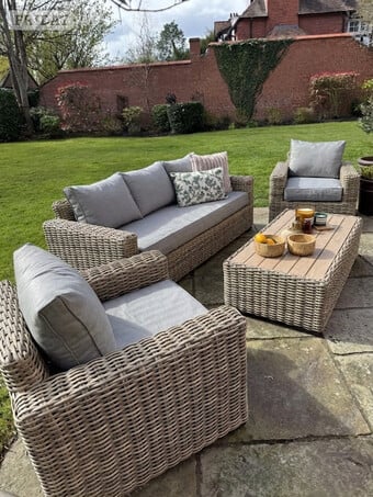 Moda Furnishings Grey + Brown 2+1+1 Seater Sofa, Modern Luxury Ga