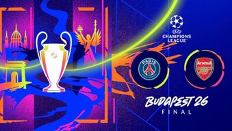 2026 Champions League final between PSG and Arsenal, in Budapest.