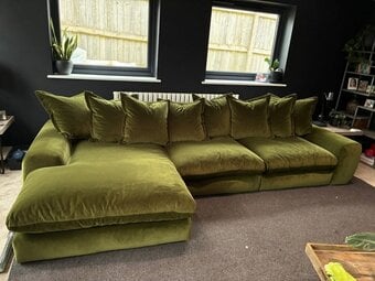 Loaf Wodge Olive Green 4x Seater Plush Velvet Corner Sofa