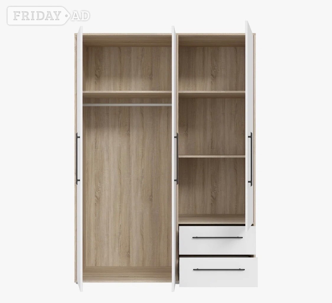3 Door Oak Modern white Wardrobe with Storage hang Rail Bedroom F in Wandsworth