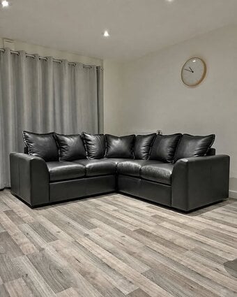 Modern Charcoal/Matt Black Leather Corner Sofa