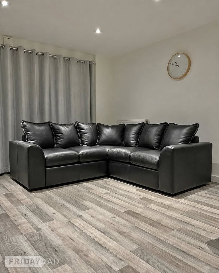 Modern Charcoal/Matt Black Leather Corner Sofa in London
