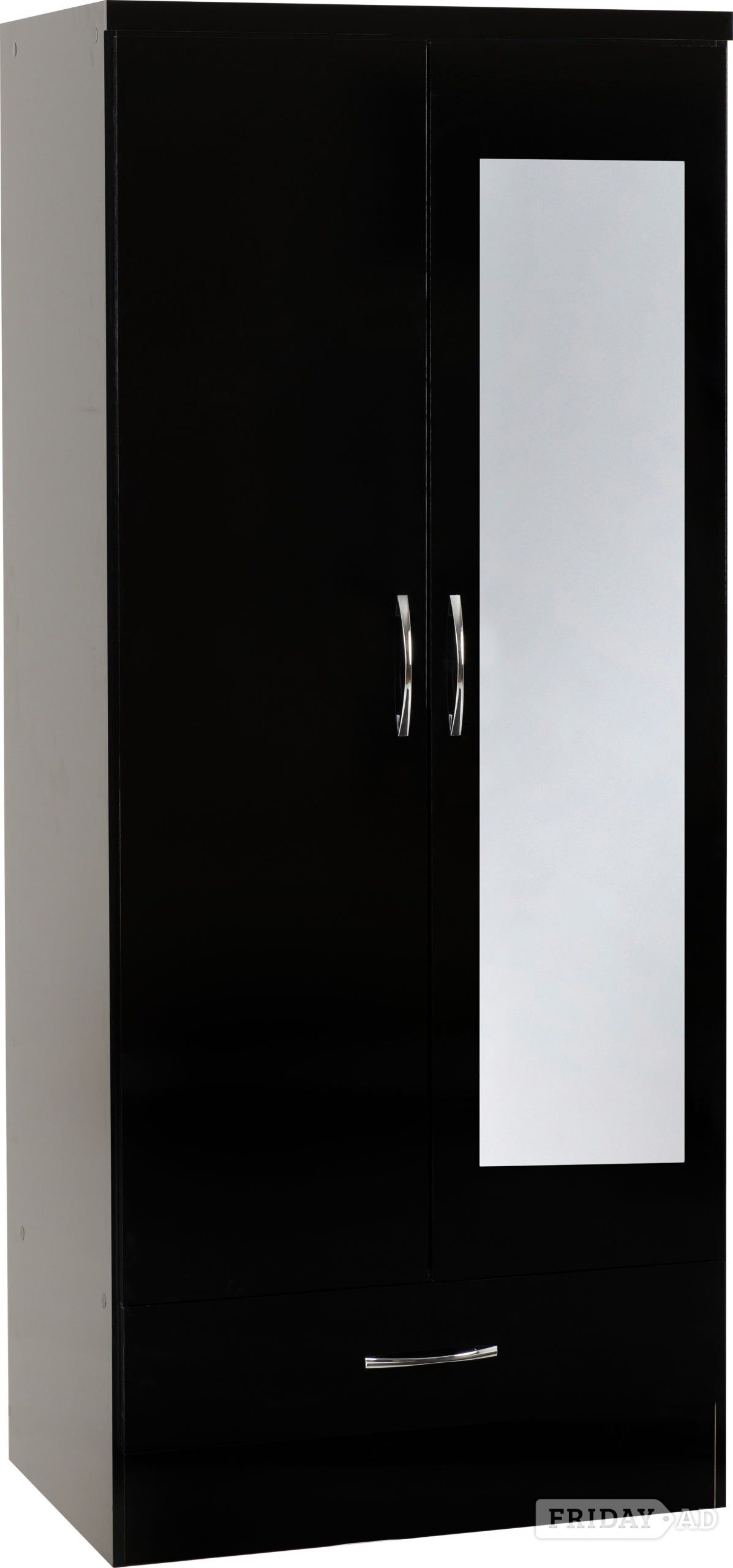 NEVADA 2 DOOR 1 DRAWER WARDROBE WITH MIRROR IN BLACK  in Rotherham