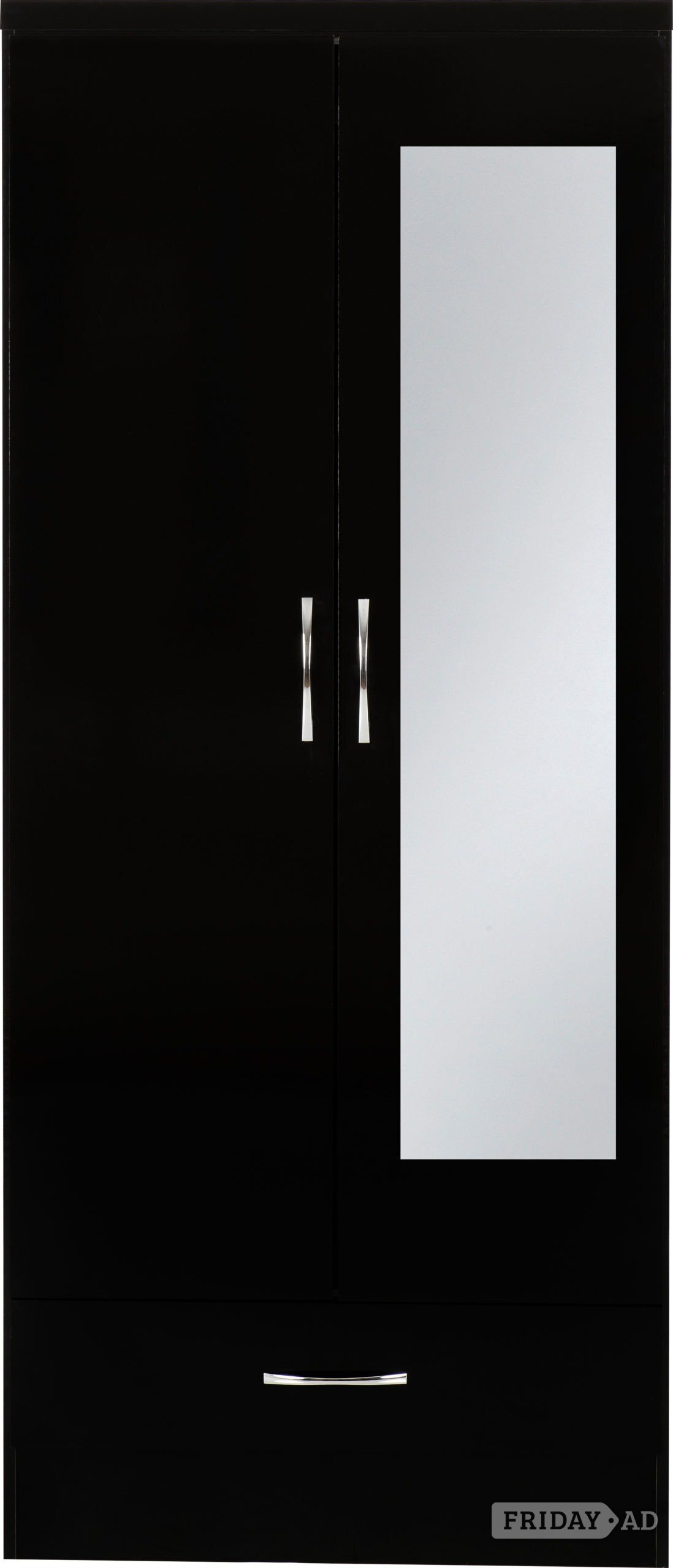 NEVADA 2 DOOR 1 DRAWER WARDROBE WITH MIRROR IN BLACK 