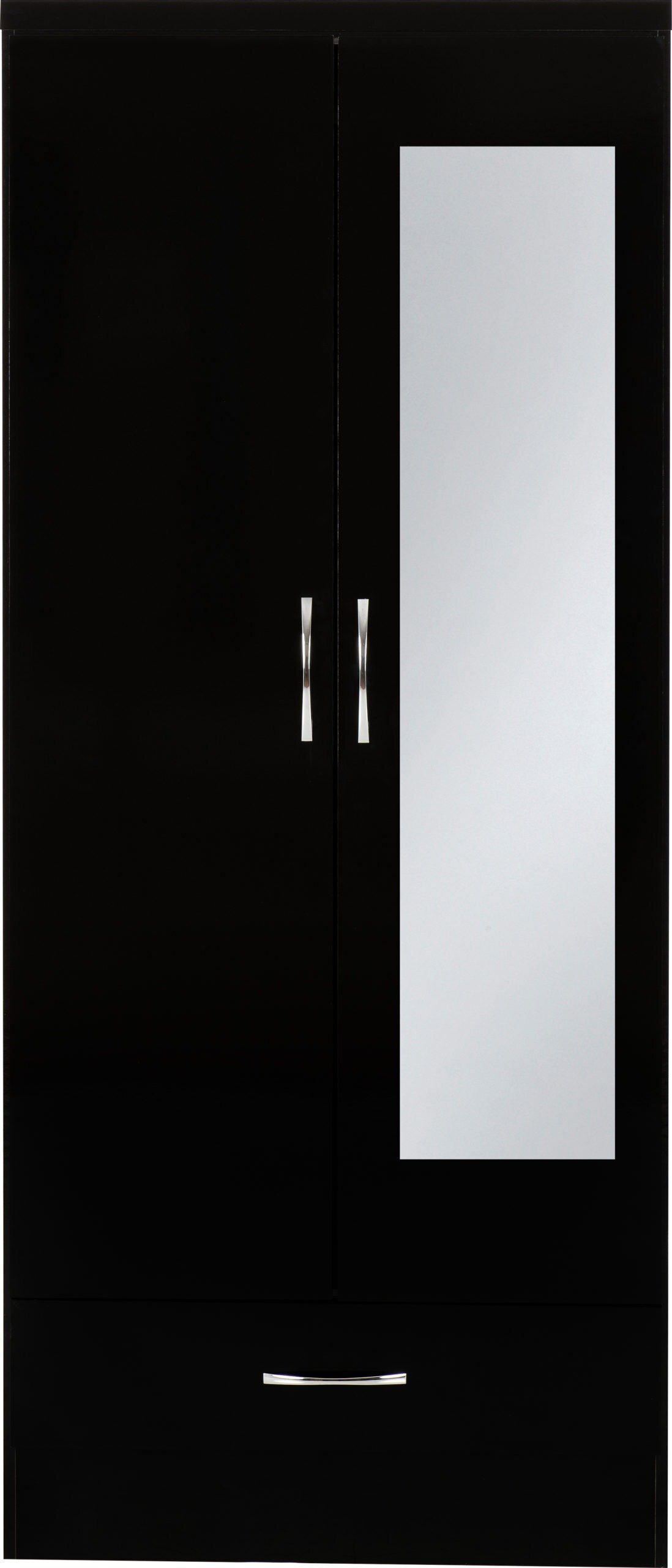 NEVADA 2 DOOR 1 DRAWER WARDROBE WITH MIRROR IN BLACK 